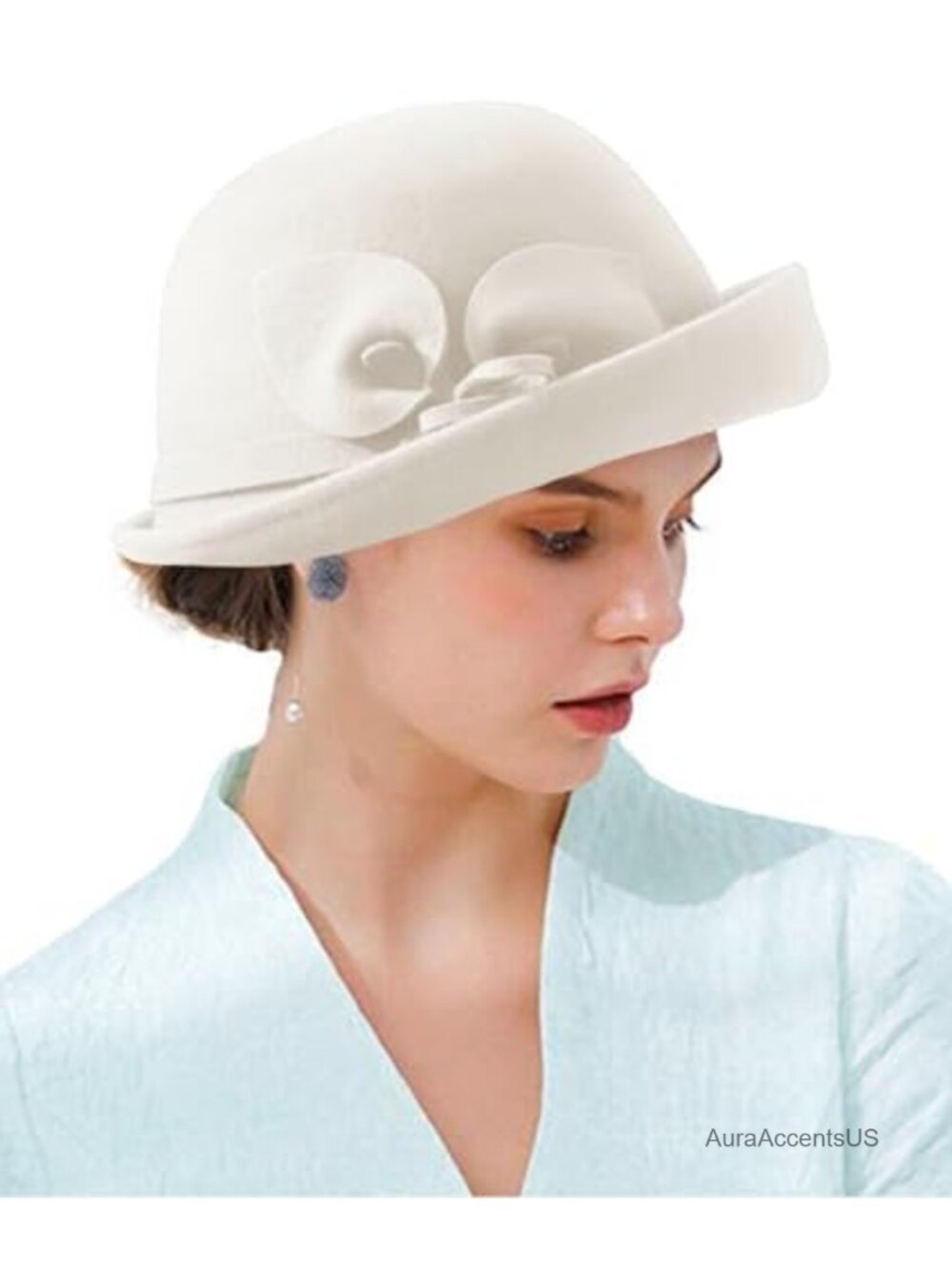 Wool Felt Floral Bucket Cloche Fedora Hat for Church Wedding Winter